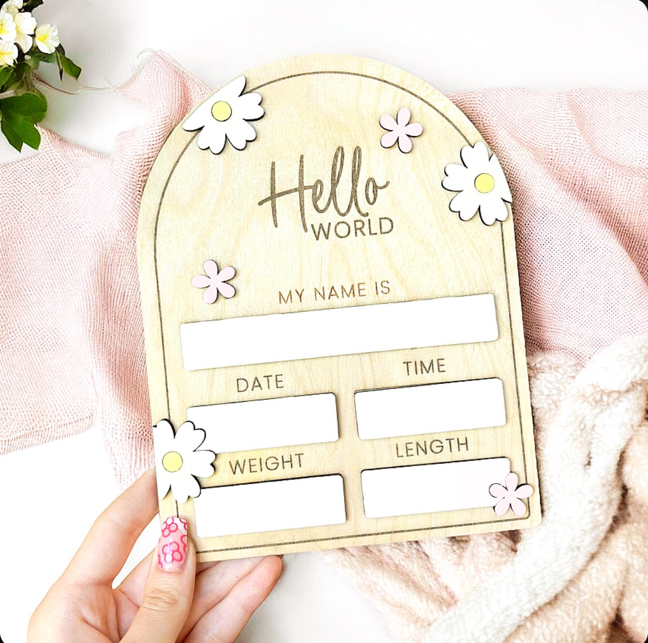 Personalised Hello World Plaque | Baby Milestone | Baby Plaque | Personalised Name Plaque | Personalised Wooden Milestone Discs | Name Sign