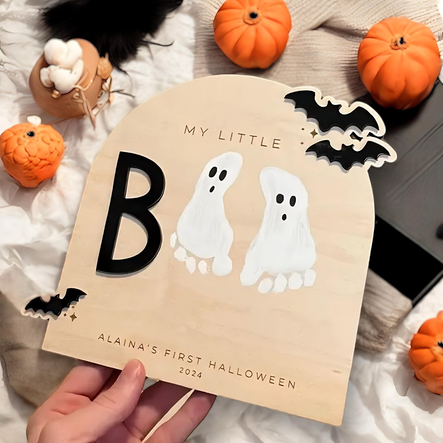 Our Little Boo Halloween Plaque | My First Halloween Gift | Halloween Boo Basket | Halloween Gift For Children | 1st Decoration Present