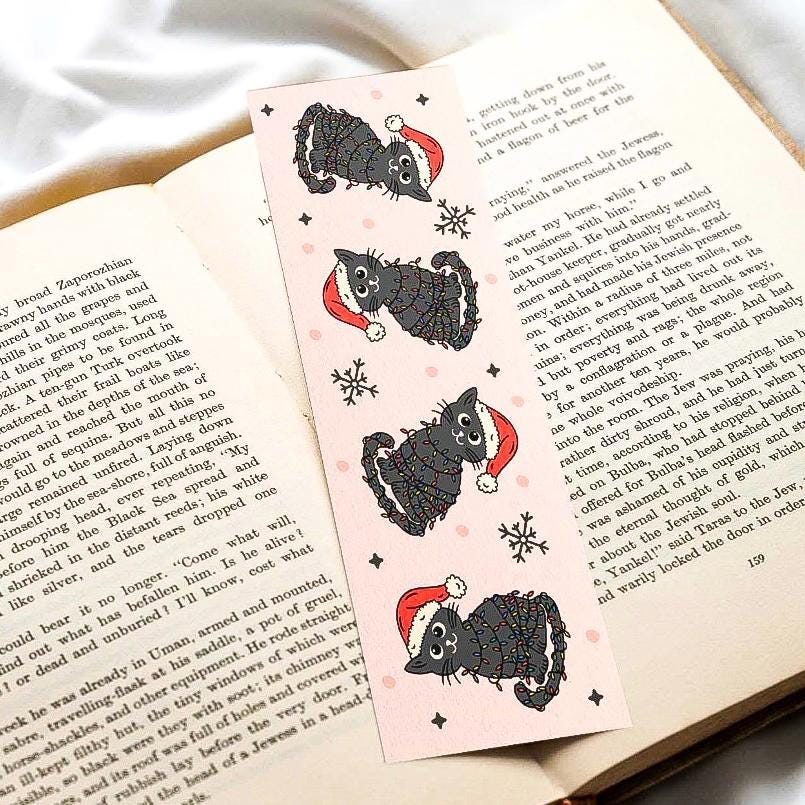 Winter Cat Bookmark | Book Lover Gift | Gifts For Readers | Secret Santa | Digital Download | Christmas Bookmark | Holiday Bookmark