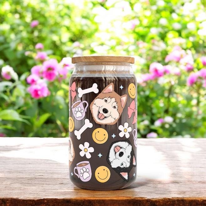 Husky Dog 16oz Libbey Glass Cup | Dog Mum Gift | Animal Mug | Dog Themed Gift | Personalised Mug | Gift For Her | Glass Cup | Dog Cup