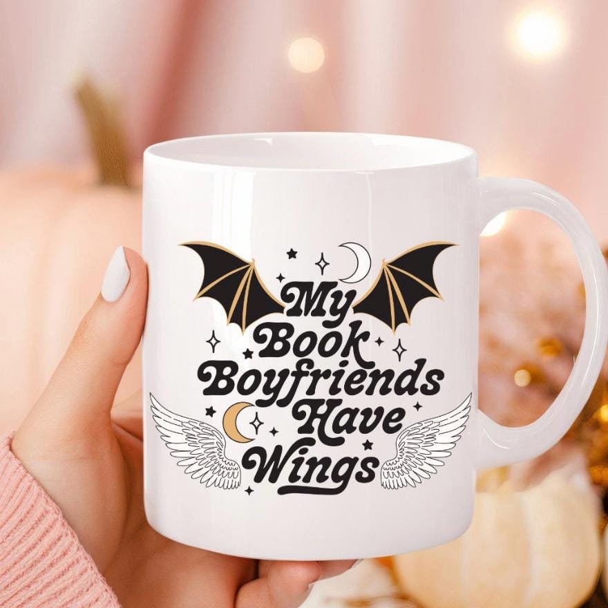Winged Boyfriend 11oz Coffee Mug | Acotar Mug | Spill The Tea Mug | Mug Tea Coffee Cup | Book Lover Gift | Death With Cup Of Tea