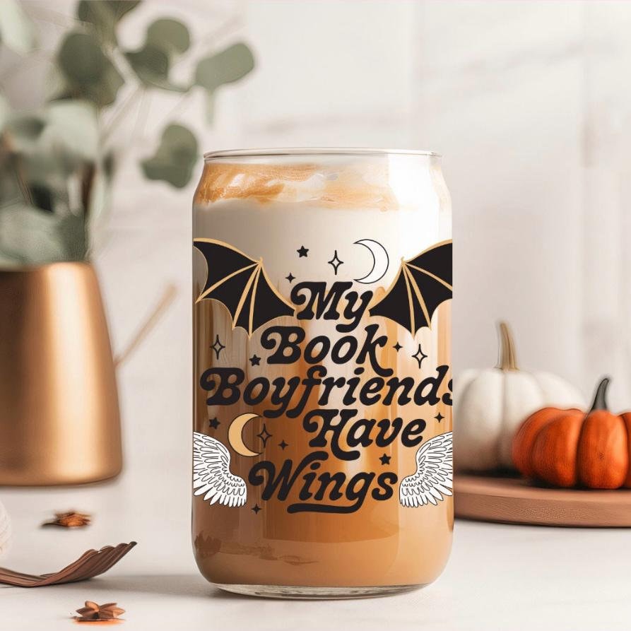 Winged Boyfriend 16oz Glass Cup | Acotar Mug | Spill The Tea Mug | Mug Tea Coffee Cup | Book Lover Gift | Death With Cup Of Tea