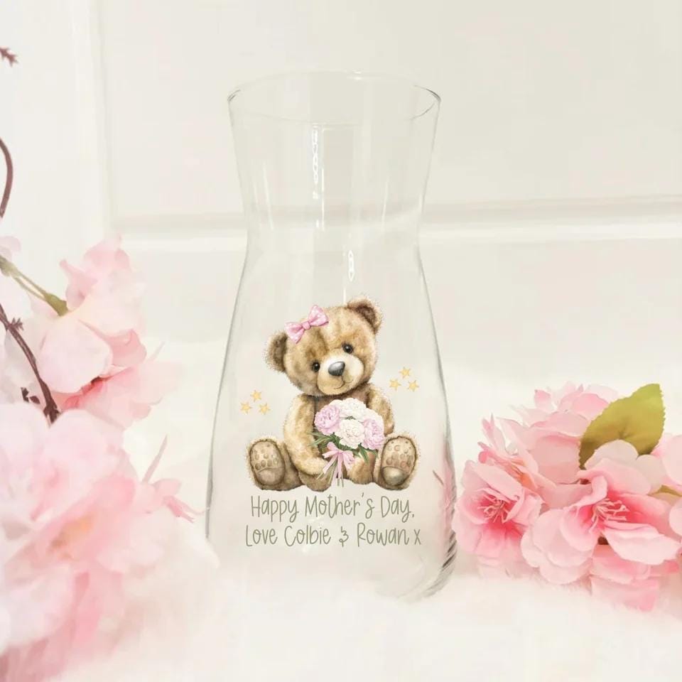 Personalised Mothers Day Glass Vase, Custom Gift for Mum, Unique Floral Decor, Personalised Keepsake, Gifts from Baby to Mum, Granny Gift