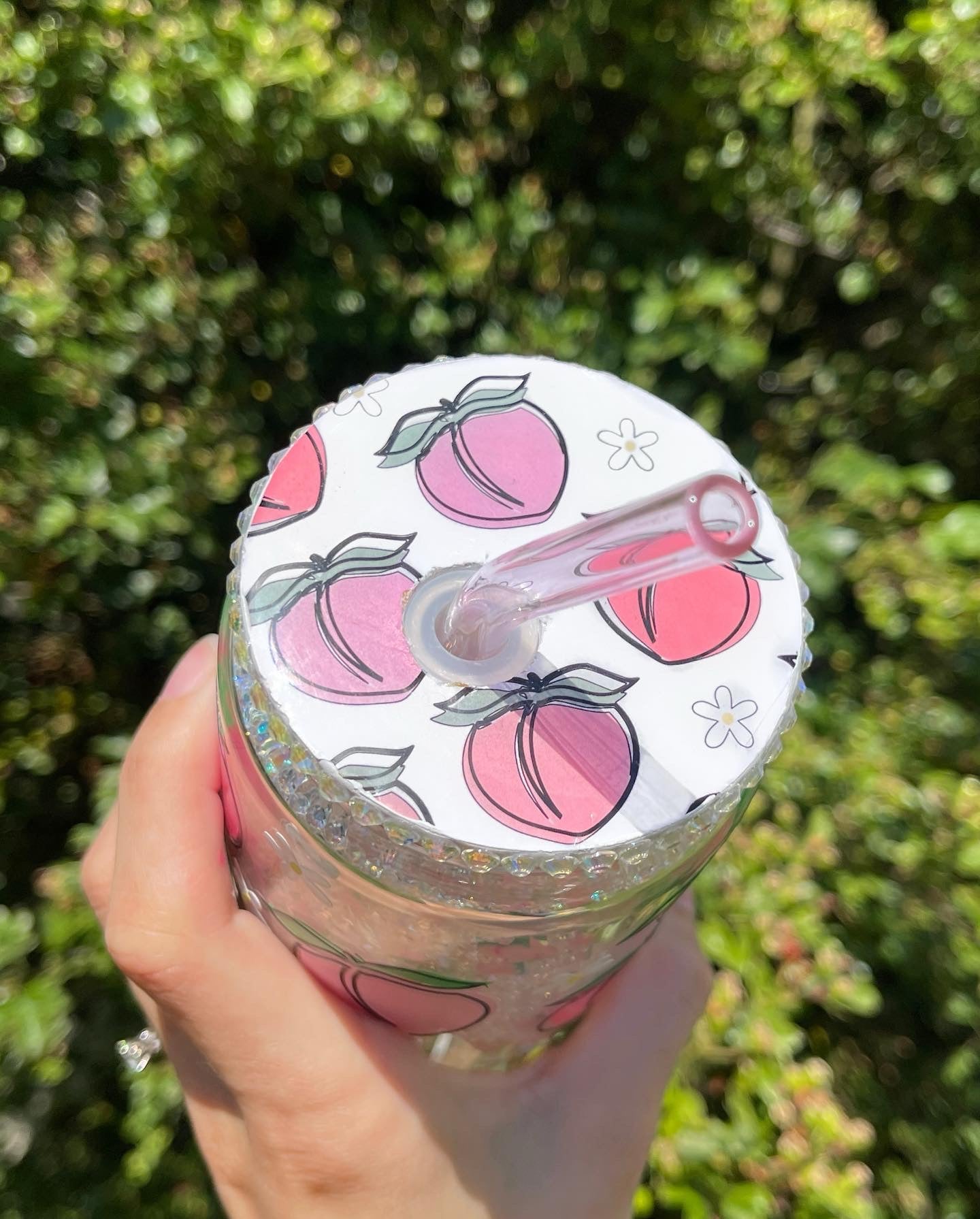 16OZ RHINESTONE FILLED PEACH SNOWGLOBE