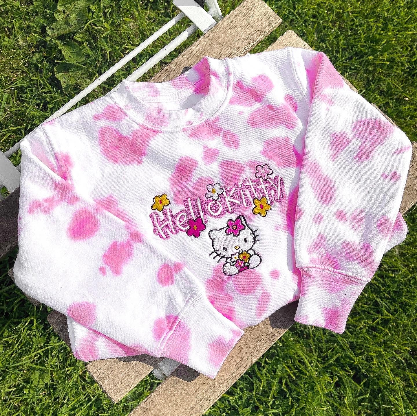 BABY/KIDS PINK TYE DYE KITTY EMBROIDERED CREWNECK