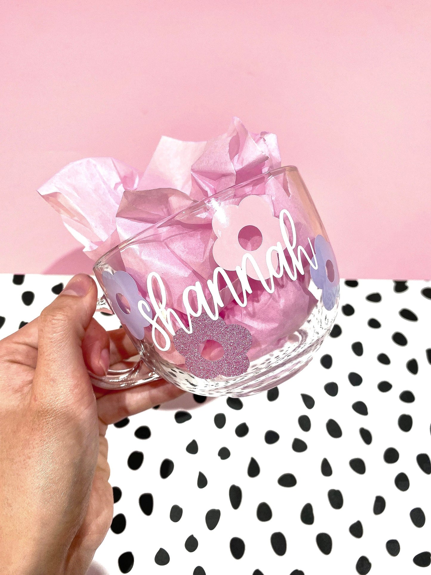 PERSONALISED FLOWER GLASS MUG