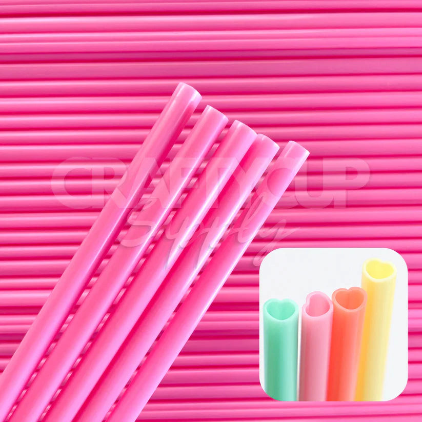 PINK LOVE HEART SHAPE COLD CUP STRAW
