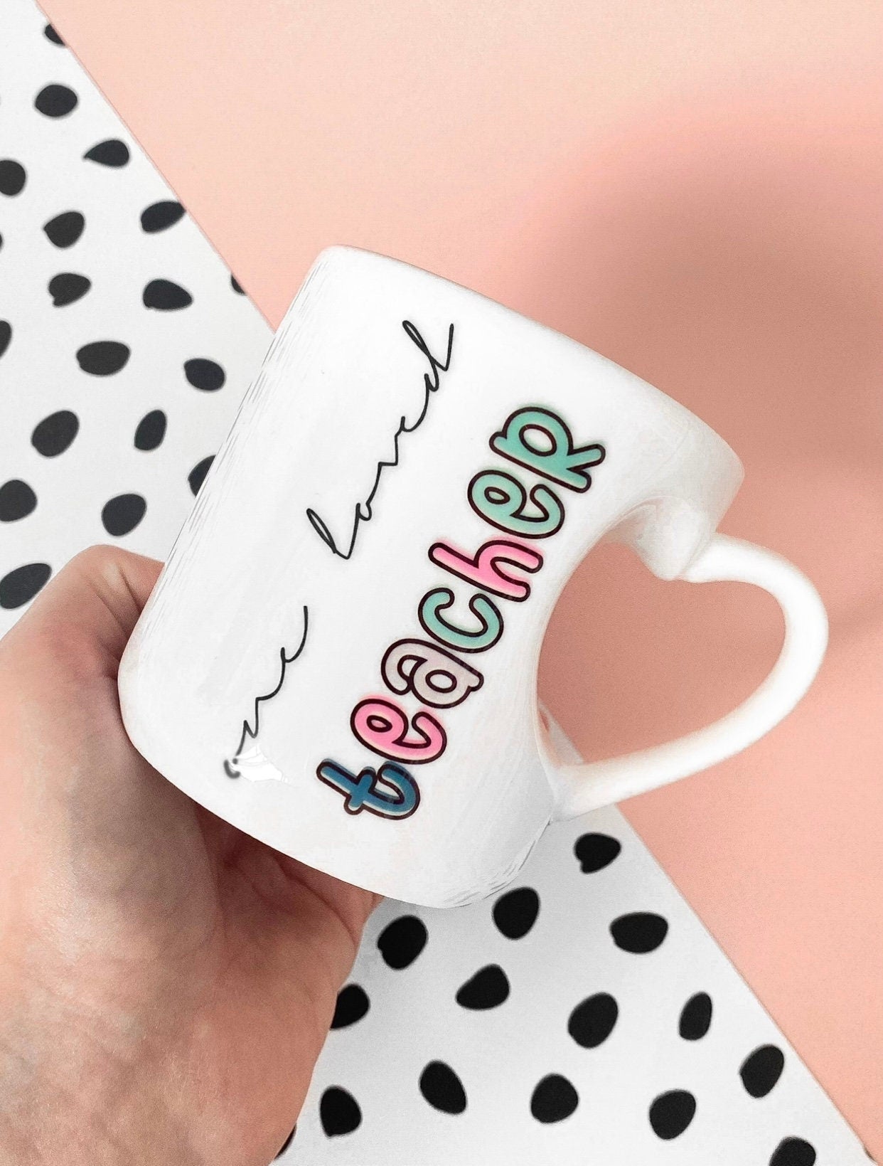 ONE LOVED TEACHER HEART HANDLE MUG 11OZ