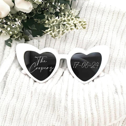 Personalised Wedding Heart Shaped Sunglasses | Personalised Sunglasses Sticker | Viral TikTok Sunglasses | Hen Party | White Sunglasses