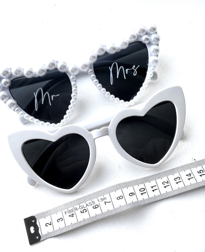 Personalised Wedding Heart Shaped Sunglasses | Personalised Sunglasses Sticker | Viral TikTok Sunglasses | Hen Party | White Sunglasses