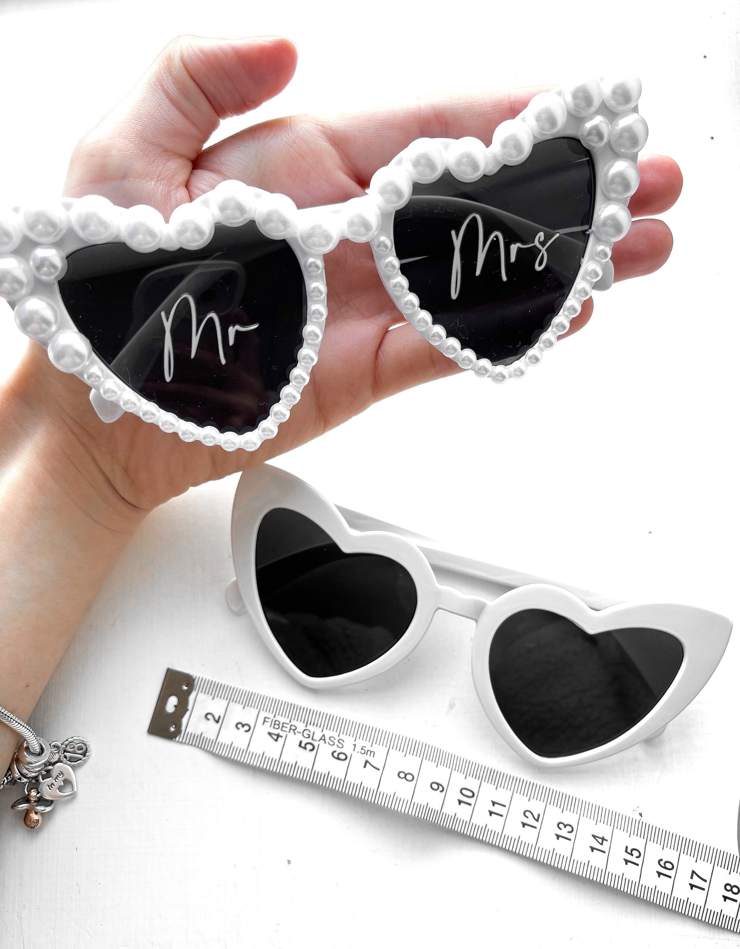 Personalised Wedding Heart Shaped Sunglasses | Personalised Sunglasses Sticker | Viral TikTok Sunglasses | Hen Party | White Sunglasses