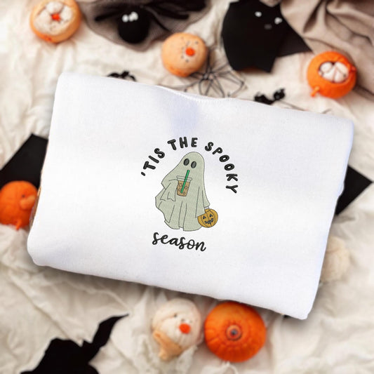 Iced Coffee Ghost Embroidered Sweatshirt | Spooky Season | Halloween Gift | Funny Halloween Shirt | Basic Witch Book Club Sweatshirt