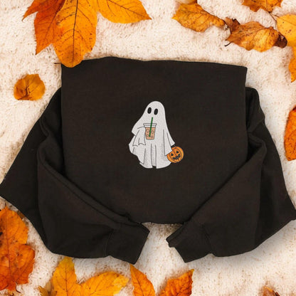 Iced Coffee Ghost Embroidered Sweatshirt | Spooky Season | Halloween Gift | Funny Halloween Shirt | Basic Witch Book Club Sweatshirt