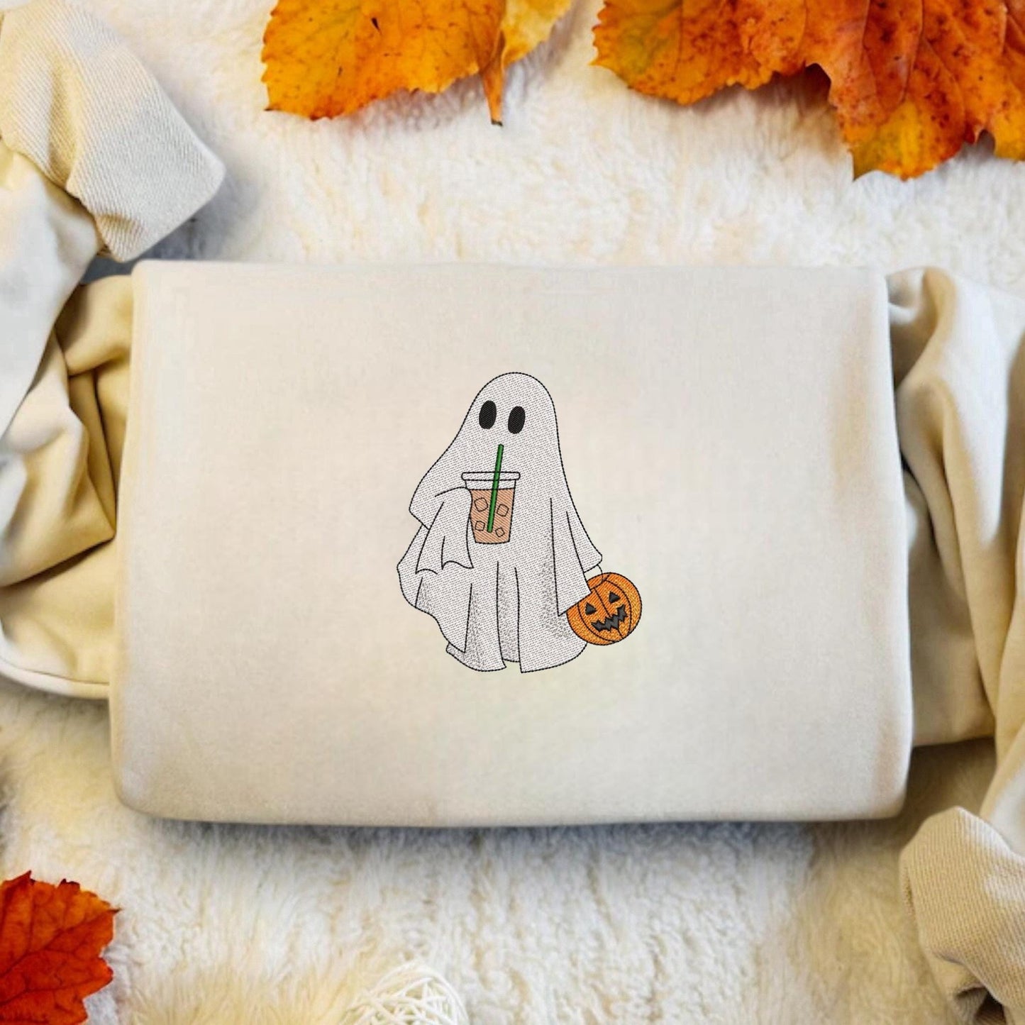 Iced Coffee Ghost Embroidered Sweatshirt | Spooky Season | Halloween Gift | Funny Halloween Shirt | Basic Witch Book Club Sweatshirt