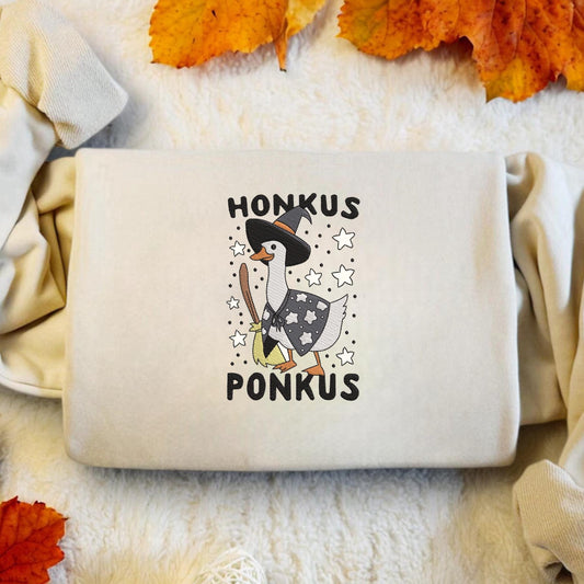 Honkus Ponkus Goose Embroidered Sweatshirt | Spooky Season | Halloween Gift | Funny Halloween Shirt | Basic Witch Book Club Sweatshirt