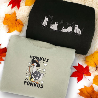 Honkus Ponkus Goose Embroidered Sweatshirt | Spooky Season | Halloween Gift | Funny Halloween Shirt | Basic Witch Book Club Sweatshirt