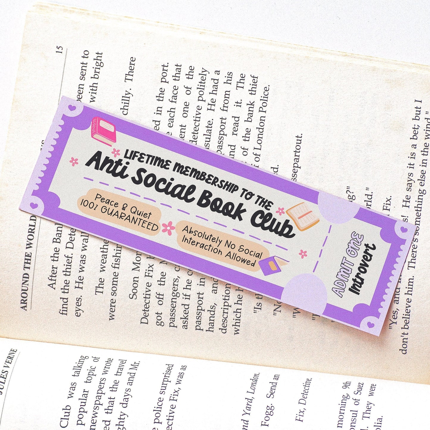 The Anti-Social Book Club Bookmark | Feminist Bookmark | Bookmark Ticket | Gift For Book Lover | Cute Bookmark | Female Book Club