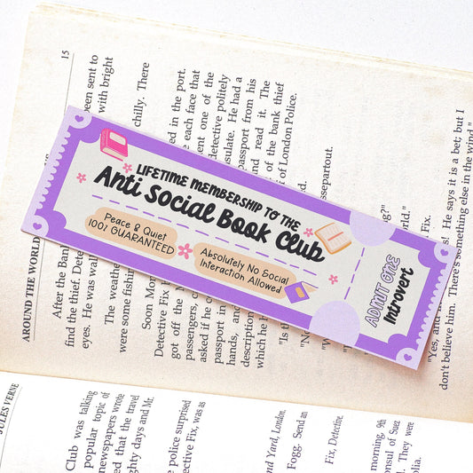 The Anti-Social Book Club Bookmark | Feminist Bookmark | Bookmark Ticket | Gift For Book Lover | Cute Bookmark | Female Book Club