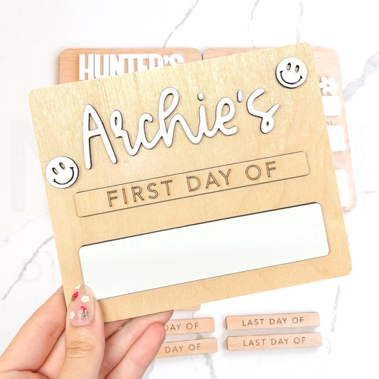 Personalised First Day of School Plaque | Last Day Of | Keepsake Childrens Decoration | Wooden Personalised Gift | Social Media Photo Prop
