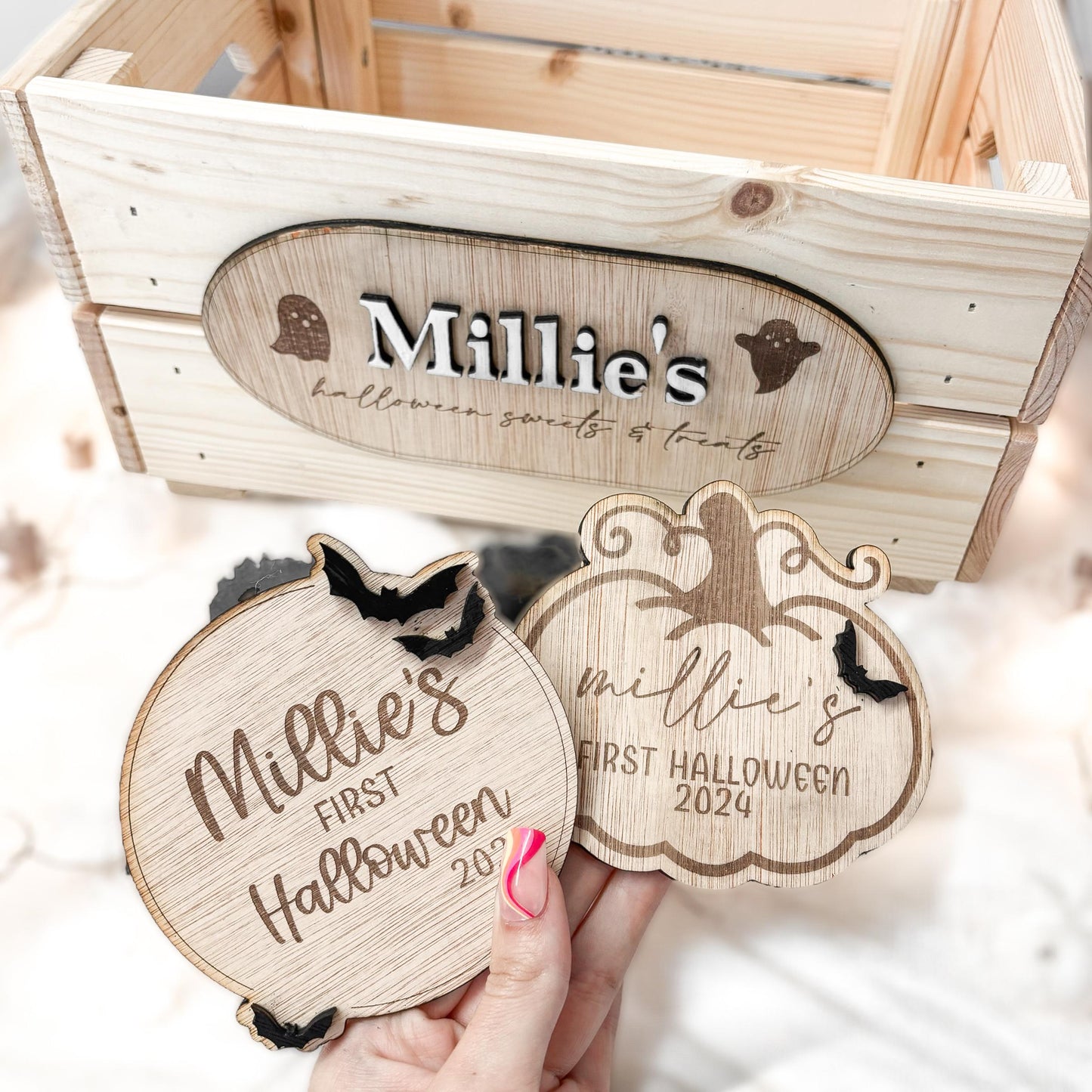 Personalised Baby's First Halloween Name Plaque | Baby Milestone | Keepsake Decoration | Wooden Baby Gift | Halloween Decor