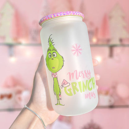 Frosted Glass Christmas Beer Can | Glass Cocoa Mug | Beer Can Glass | Christmas Mug | Christmas Glass | Holiday Mug | Iced Coffee Glass