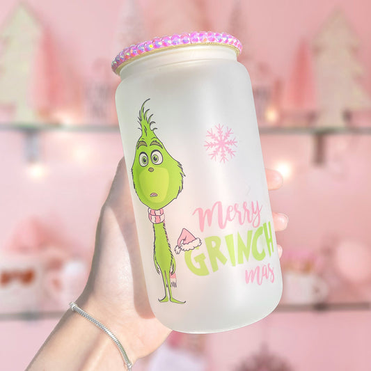 Frosted Glass Christmas Beer Can | Glass Cocoa Mug | Beer Can Glass | Christmas Mug | Christmas Glass | Holiday Mug | Iced Coffee Glass