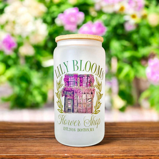 Lily Blooms Frosted Glass Cup | It Ends With Us | Book Lover | Colleen Hoover Gift | Lily Bloom Flower Shop