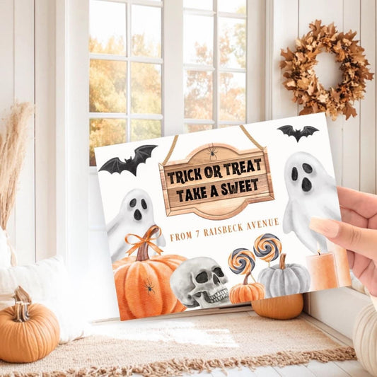 Personalised Aluminium Halloween Sign | Trick or Treat Door Sign | Halloween Decor | Sign for House