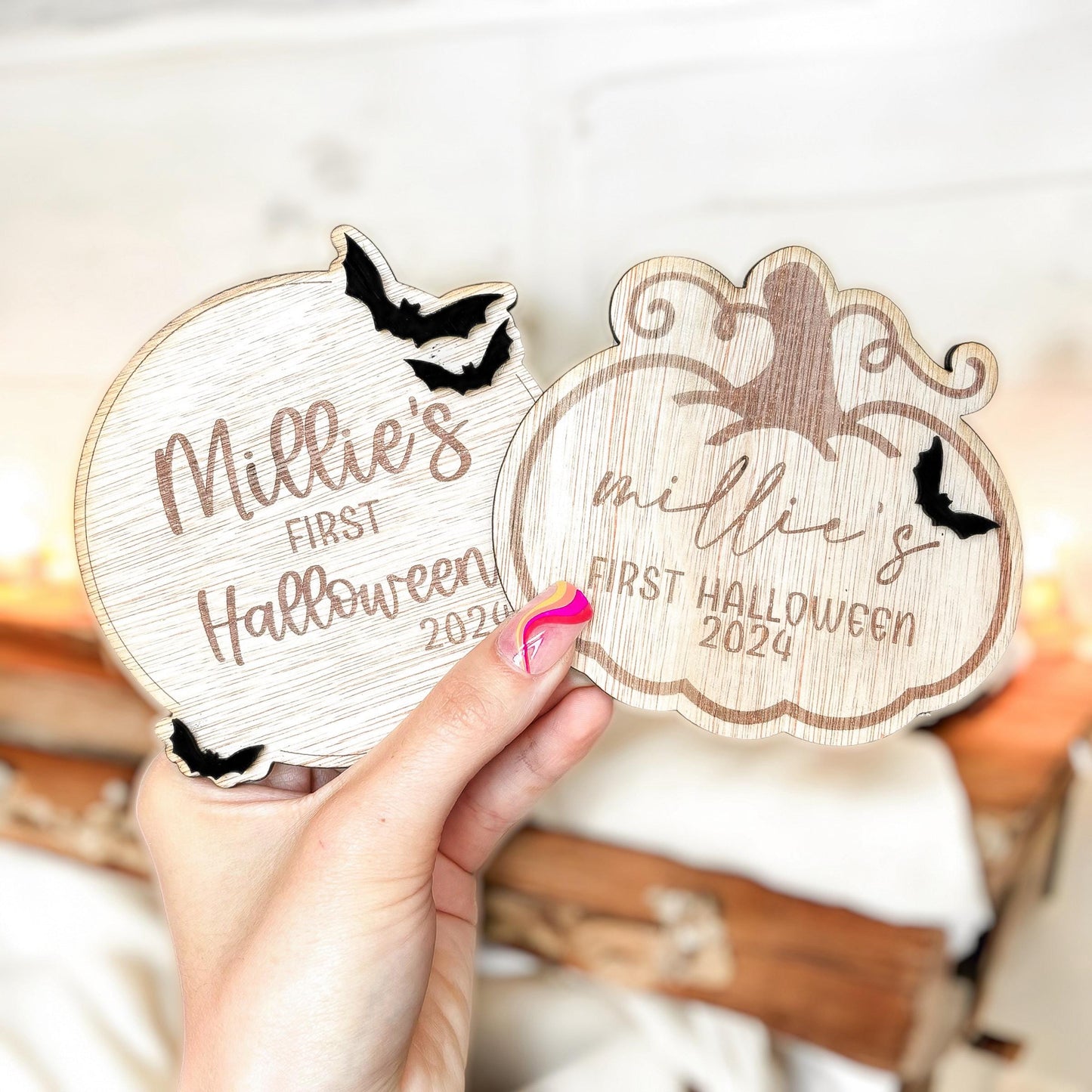 Personalised Baby's First Halloween Name Plaque | Baby Milestone | Keepsake Decoration | Wooden Baby Gift | Halloween Decor