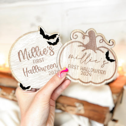 Personalised Baby's First Halloween Name Plaque | Baby Milestone | Keepsake Decoration | Wooden Baby Gift | Halloween Decor
