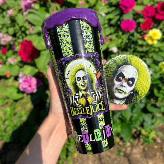 Beetle Glitter Halloween Tumbler | Halloween Cups | Spooky Season | Rhinestone Drip Cup | Horror Snowglobe