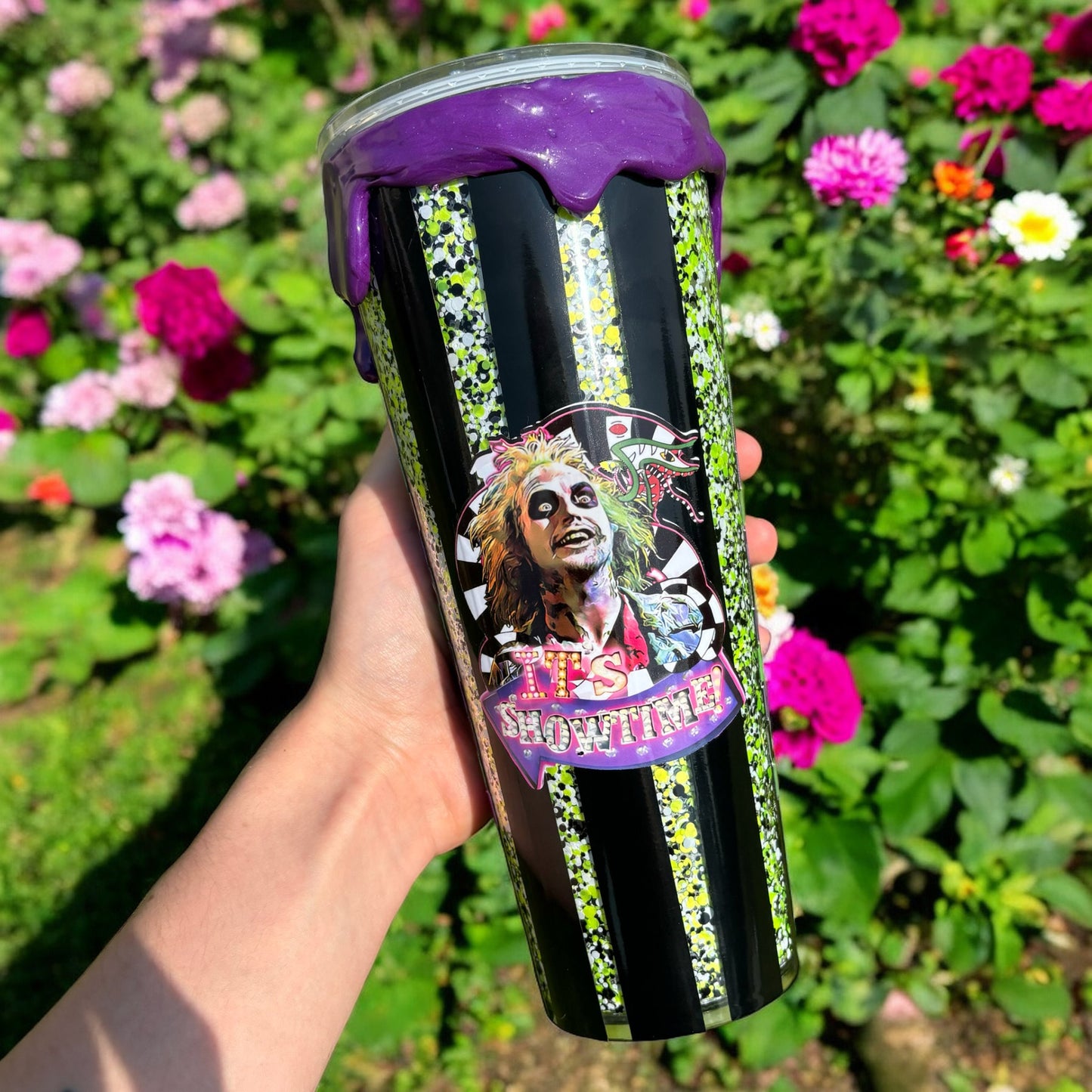 Beetle Glitter Halloween Tumbler | Halloween Cups | Spooky Season | Rhinestone Drip Cup | Horror Snowglobe