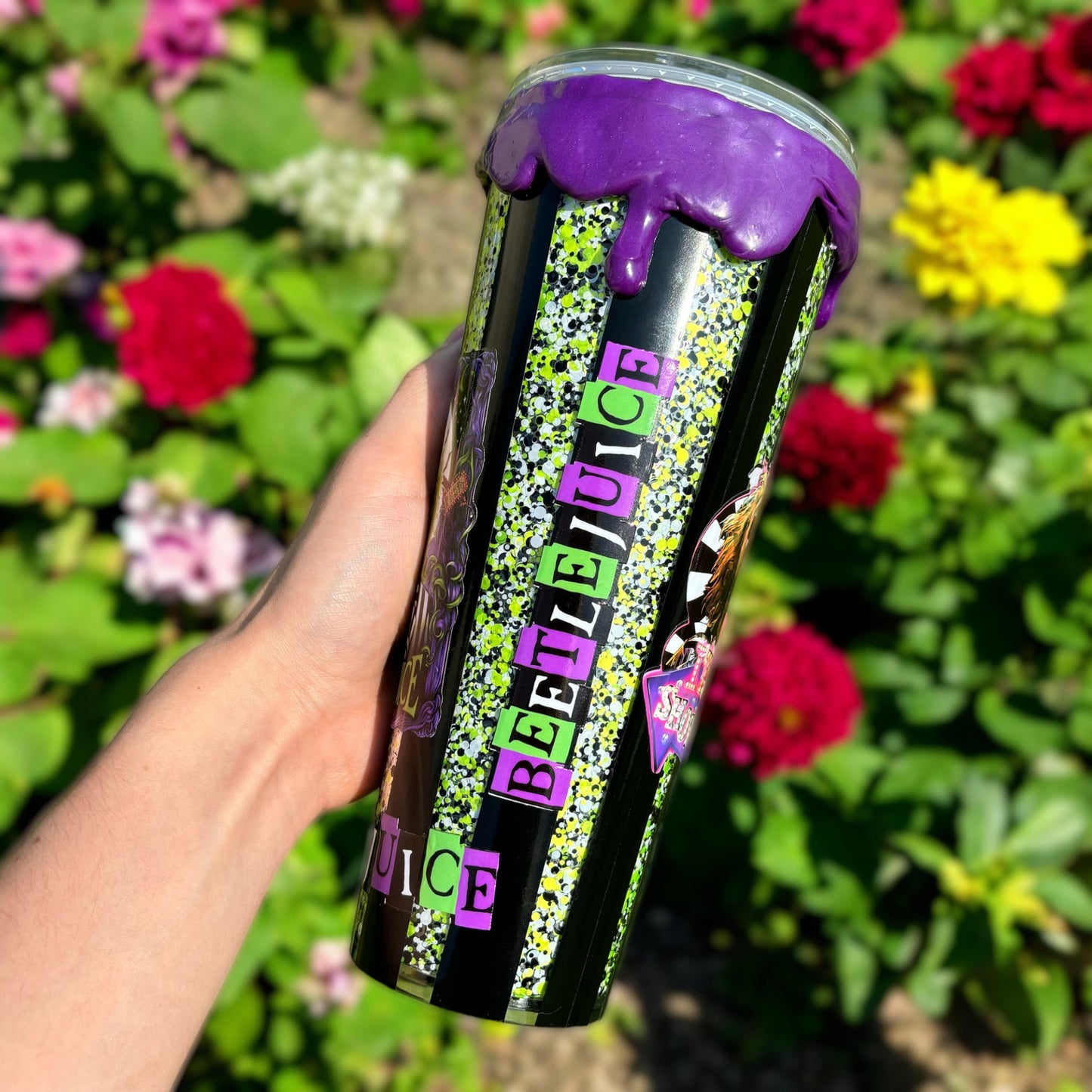 Beetle Glitter Halloween Tumbler | Halloween Cups | Spooky Season | Rhinestone Drip Cup | Horror Snowglobe