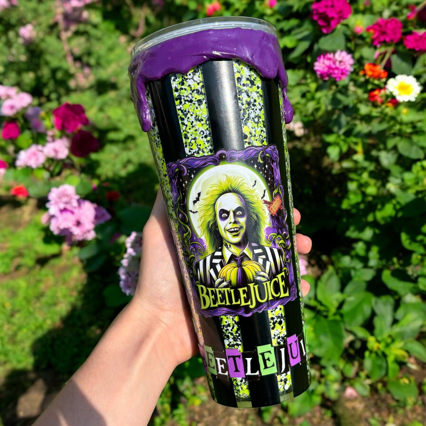 Beetle Glitter Halloween Tumbler | Halloween Cups | Spooky Season | Rhinestone Drip Cup | Horror Snowglobe