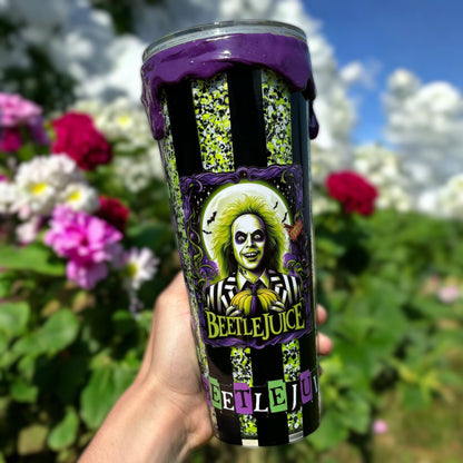 Beetle Glitter Halloween Tumbler | Halloween Cups | Spooky Season | Rhinestone Drip Cup | Horror Snowglobe