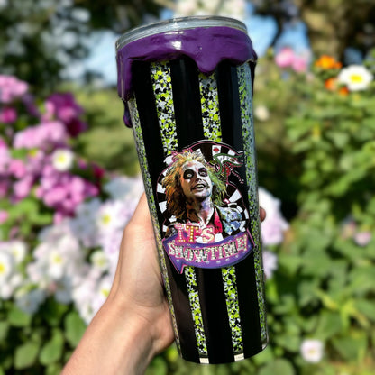 Beetle Glitter Halloween Tumbler | Halloween Cups | Spooky Season | Rhinestone Drip Cup | Horror Snowglobe