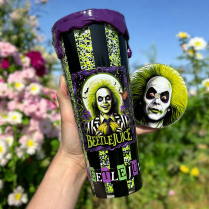 Beetle Glitter Halloween Tumbler | Halloween Cups | Spooky Season | Rhinestone Drip Cup | Horror Snowglobe