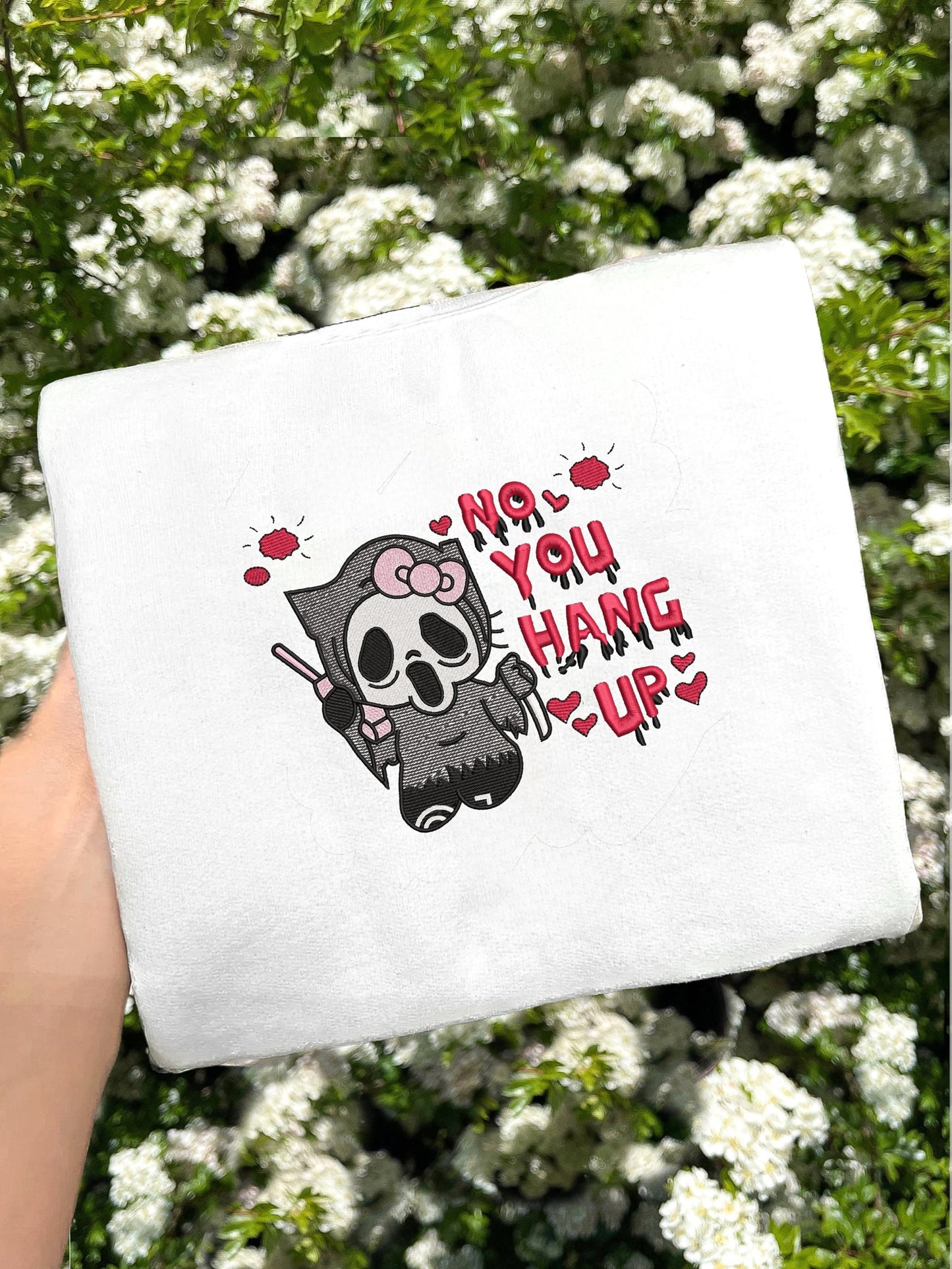 Scream Ghost Face Embroidered Jumper | No You Hang Up | Scream Movie Sweatshirt | Horror Movie Gift | Scream Crewneck Sweatshirt