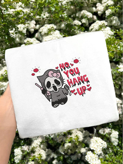 Scream Ghost Face Embroidered Jumper | No You Hang Up | Scream Movie Sweatshirt | Horror Movie Gift | Scream Crewneck Sweatshirt