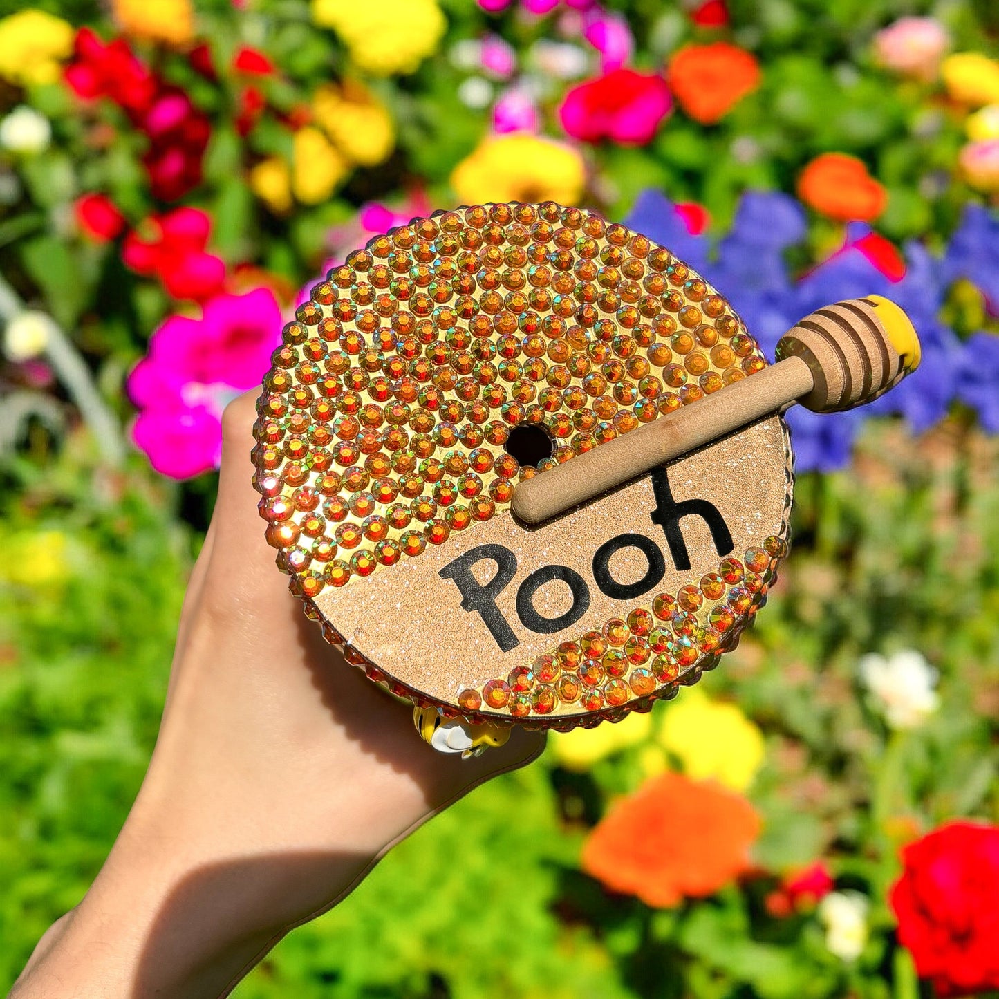 Spring Honey Bear Drip 24oz Snowglobe Tumbler | Starbucks Inspired  | Rhinestone Lid | Honeycomb Cold Cup | Personalised Tumbler