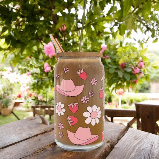Cute Girly Cowgirl 16Oz Cup | Strawberry Cup | Girlie Bows | Cosy Book | Girly Reader | Coffee Cup | Cute Gift | Cowgirl Romance Era