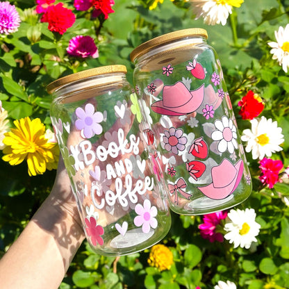 Cute Girly Cowgirl 16Oz Cup | Strawberry Cup | Girlie Bows | Cosy Book | Girly Reader | Coffee Cup | Cute Gift | Cowgirl Romance Era