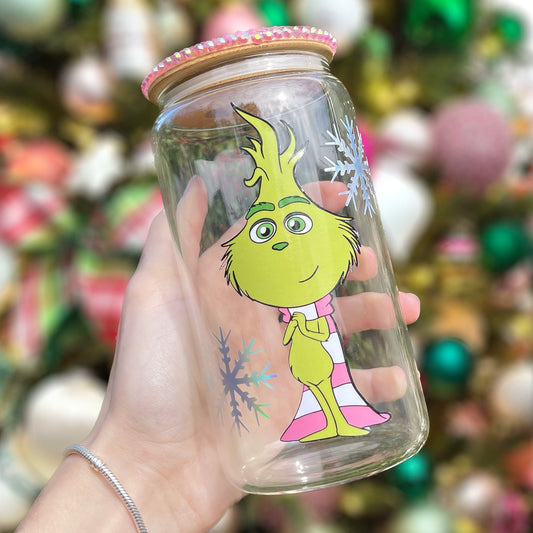 Clear Glass Christmas Beer Can | Glass Cocoa Mug | Beer Can Glass | Christmas Mug | Christmas Glass | Holiday Mug | Iced Coffee Glass
