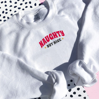 Naughty but Nice Embroidered Sweatshirt Hoodie | Holiday Jumper | Cute Christmas Sweatshirt | Santa Christmas Sweatshirt