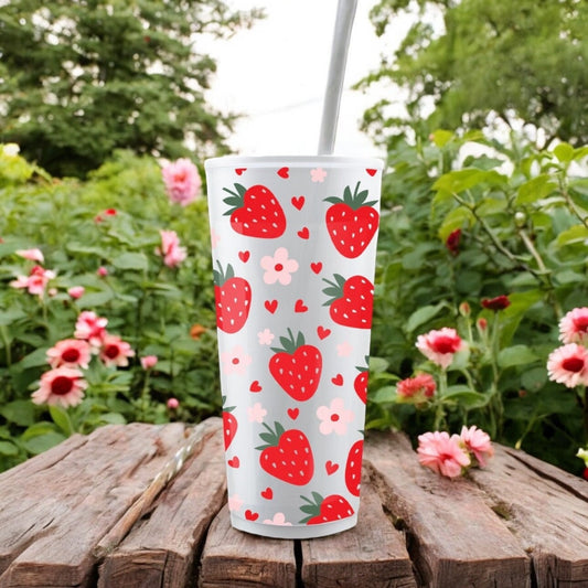 Strawberry Cup 24oz | Reusable Lid and Straw | Summer Cups | Iced Coffee Cup | Reusable Cups | Cute Drinkware | Cute Gift Ideas | Affordable