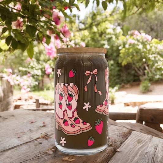 Cute Girly Cowgirl 16Oz Cup | Strawberry Cup | Girlie Bows | Cosy Book | Girly Reader | Coffee Cup | Cute Gift | Cowgirl Romance Era