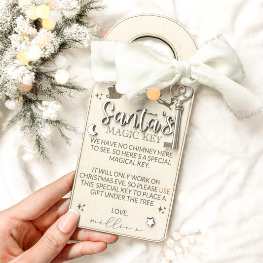 Personalised Santa's Magic Key | Wooden Christmas Door Hanger | Kids Christmas Eve Box | Father Christmas Door Hanger | Santa Door Hanger