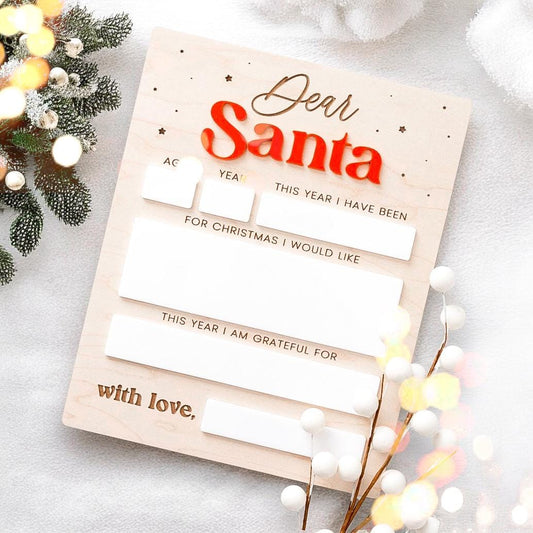 Engraved Dear Santa Board | Whiteboard | Santa Board | Father Christmas | Reusable Dry Erase And Chalk Pen Sign | Wipe Clean And Reusable
