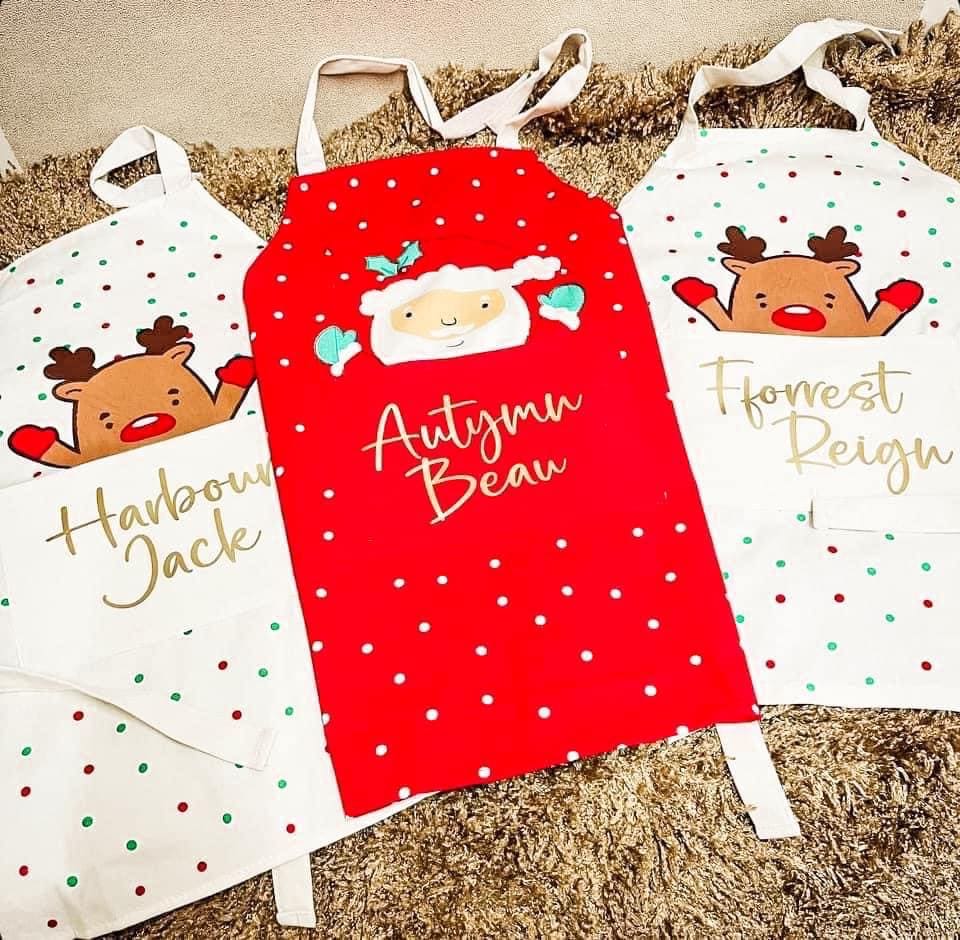 Personalised Kids Christmas Baking Apron | Childrens Christmas Activities | Christmas Eve Box Ideas | Santa Reindeer Cooking Apron