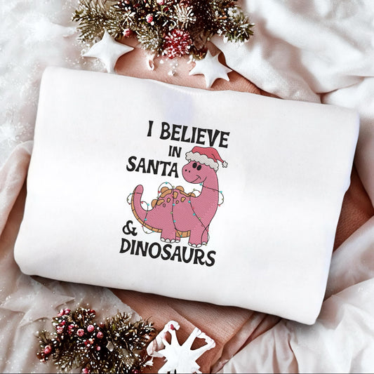 Santa and Dinosaurs Embroidered Jumper | Embroidered Christmas Hoodie | Christmas Jumper | Stocking Filler | Festive Sweatshirt